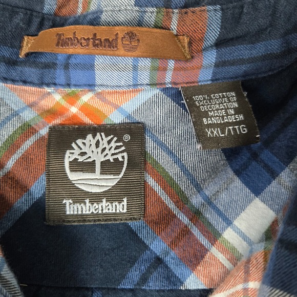 Timberland Mens XXL‎ Flannel Plaid Long Sleeve Shirt Blue Orange Casual Pocket - Picture 7 of 8